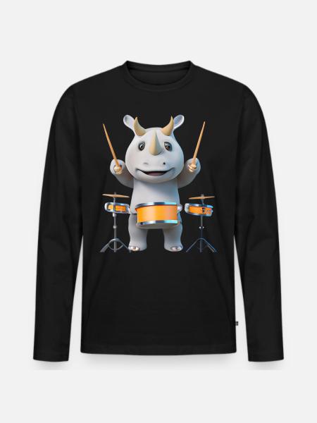 Drum-playing rhinoceros - Men's Premium Organic Long Sleeve Shirt - black