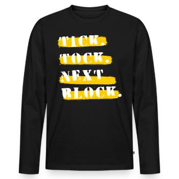 TICK. TOCK. NEXT BLOCK. Bitcoin 2023 (Miami) - Männer Premium Bio Langarmshirt - Schwarz - Vorne - Nico (187cm)
