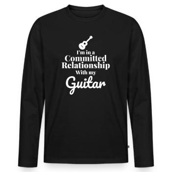 Strumming Love: A Committed Guitar Connection - Men's Premium Organic Long Sleeve Shirt - black - Front - Nico (187cm)