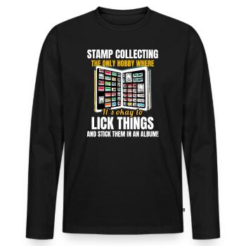 Briefmarkensammler Sammler Philatelist - Männer Premium Bio Langarmshirt - Schwarz - Vorne - Nico (187cm)
