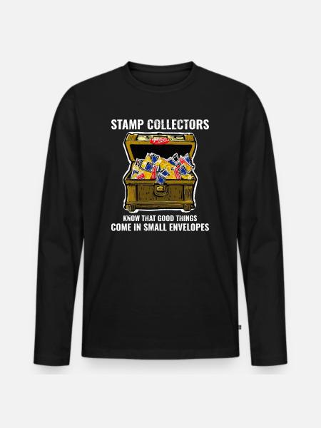 Stamp Collecting Collector Philatelist - Men's Premium Organic Long Sleeve Shirt - black