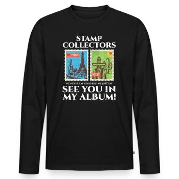 Philatéliste collectionneur collectionneur de timbres - T-shirt manches longues Premium bio Homme - noir - Devant - Nico (187cm)