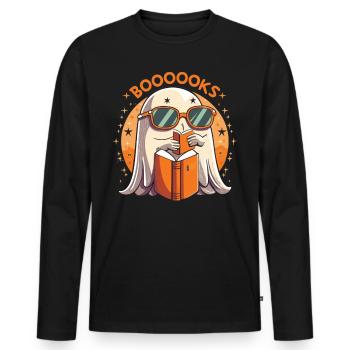 Gespenstische Geschichten: Das Lesende Gespenst - Männer Premium Bio Langarmshirt - Schwarz - Vorne - Nico (187cm)