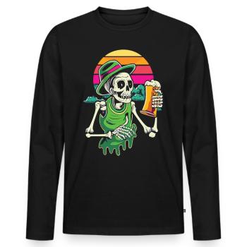 Plaisir de la bière d’Halloween avec squelette, le festival s’éveille - T-shirt manches longues Premium bio Homme - noir - Devant - Nico (187cm)