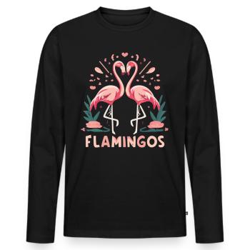 Confiance et affection - Flamants roses de l’amour - T-shirt manches longues Premium bio Homme - noir - Devant - Nico (187cm)