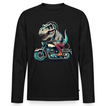 T-Rex Biker - A Primeval Ride - Men's Premium Organic Long Sleeve Shirt - black - Front - Nico (187cm)