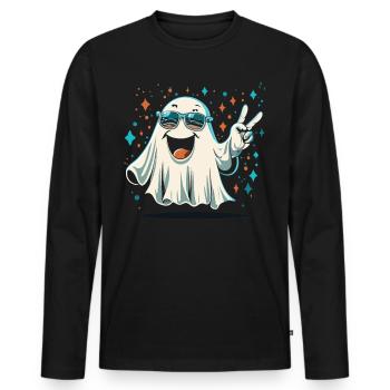 Ghostly Peace: A Peaceful Halloween Message - Men's Premium Organic Long Sleeve Shirt - black - Front - Nico (187cm)