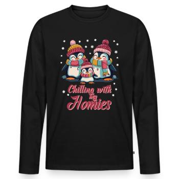 Penguin Party - Winter Fun with Friends - Men's Premium Organic Long Sleeve Shirt - black - Front - Nico (187cm)