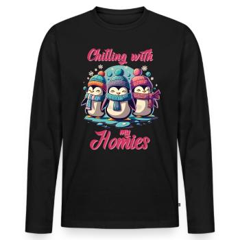 Winter Homies - Plaisir des pingouins dans la neige - T-shirt manches longues Premium bio Homme - noir - Devant - Nico (187cm)