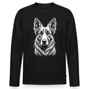 Monochromer Charme - Schäferhund im Rampenlicht - Männer Premium Bio Langarmshirt - Schwarz - Vorne - Nico (187cm)