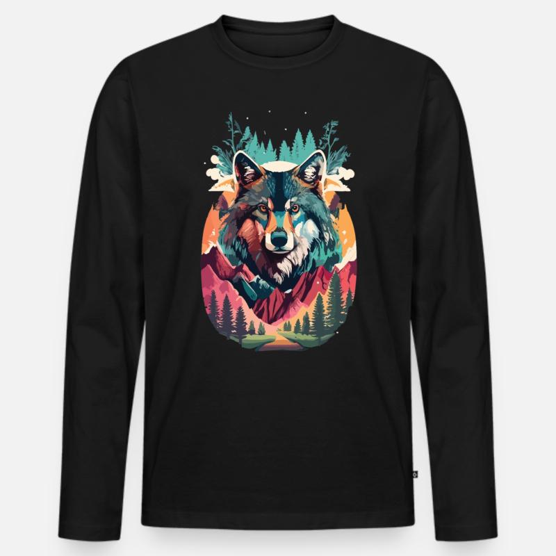 Wolfsgeist in der Wildnis - Männer Premium Bio Langarmshirt - Schwarz