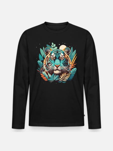 Dschungelträume: Tiger und die Wildnis vereint - Männer Premium Bio Langarmshirt - Schwarz