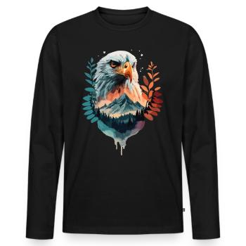 Adler und Berglandschaft im Einklang - Männer Premium Bio Langarmshirt - Schwarz - Vorne - Nico (187cm)