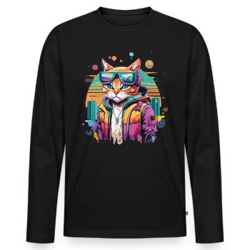 Avenir félin : quand les chats conquièrent le cybermonde - T-shirt manches longues Premium bio Homme - noir - Devant - Nico (187cm)