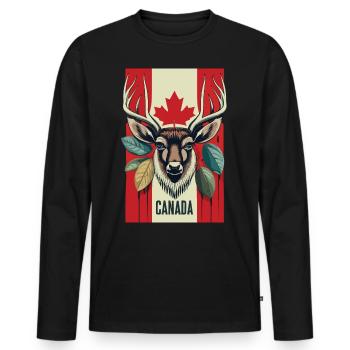 Cerf du Canada Feuille d’érable - T-shirt manches longues Premium bio Homme - noir - Devant - Nico (187cm)