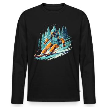 Speed and snow: downhill with the skier - Men's Premium Organic Long Sleeve Shirt - black - Front - Nico (187cm)