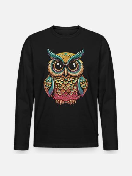 PopArt Owl: Farverig T-shirt til ugleelskere - Premium økologisk langærmet T-shirt til mænd - sort
