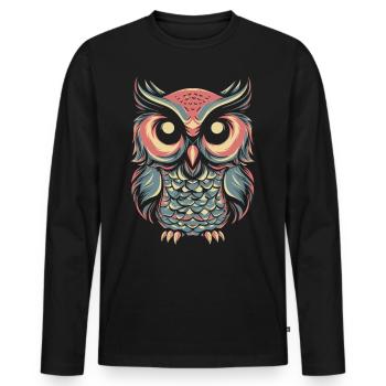 Eule im PopArt-Design: Einzigartiges T-Shirt - Männer Premium Bio Langarmshirt - Schwarz - Vorne - Nico (187cm)