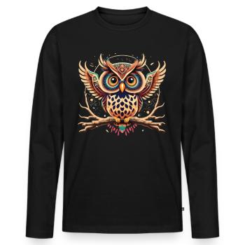 Eulen im Tribal-Design: Stilvoll und faszinierend - Männer Premium Bio Langarmshirt - Schwarz - Vorne - Nico (187cm)