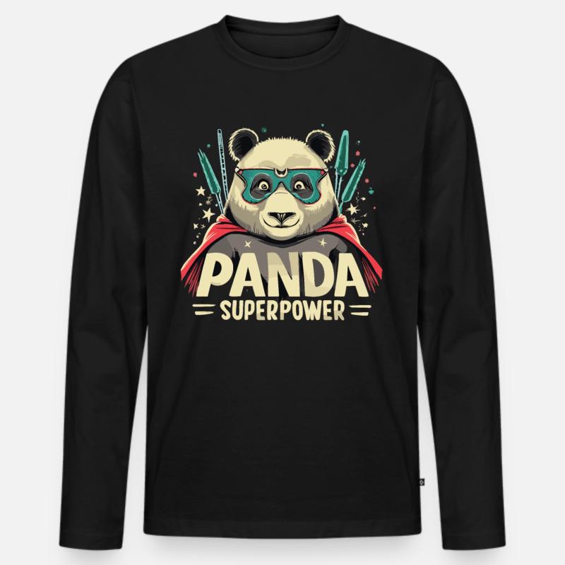 Panda Superheld - Männer Premium Bio Langarmshirt - Schwarz