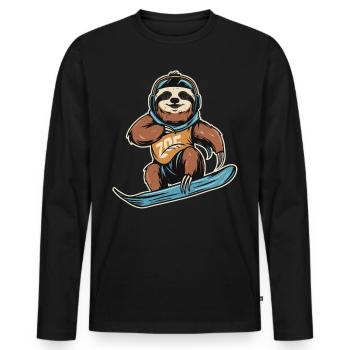 Adrenaline junkie sloth on the snowboard - Men's Premium Organic Long Sleeve Shirt - black - Front - Nico (187cm)