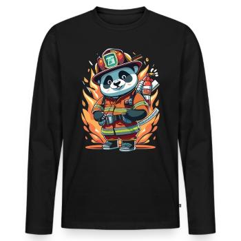 Heldenhaftes Design: Der Feuerwehr-Panda - Männer Premium Bio Langarmshirt - Schwarz - Vorne - Nico (187cm)