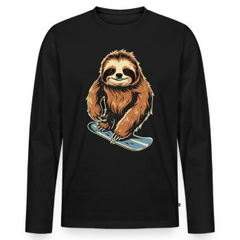 Snowboard Sloth: Coole Abfahrt - Männer Premium Bio Langarmshirt - Schwarz - Vorne - Nico (187cm)