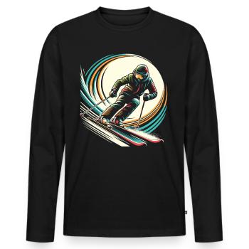 Pistenheld: Skifahrer in Aktion - Männer Premium Bio Langarmshirt - Schwarz - Vorne - Nico (187cm)