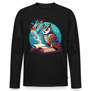 Book Dream with Owl and Butterflies - Men's Premium Organic Long Sleeve Shirt - black - Front - Nico (187cm)