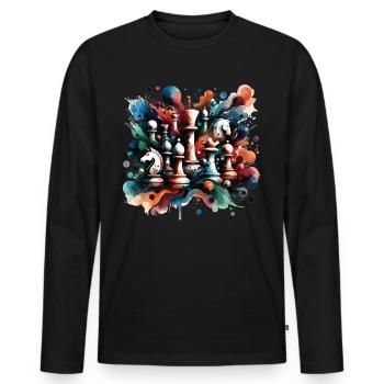 Pittoresque pièces d’échecs chemise d’échecs cadeau - T-shirt manches longues Premium bio Homme - noir - Devant - Nico (187cm)