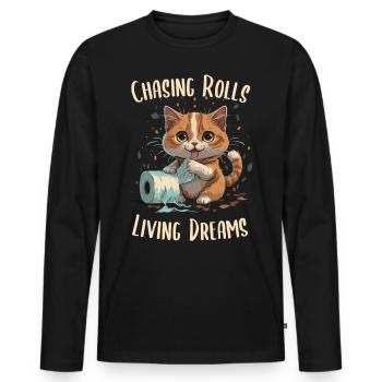 Rouleaux de papier culbutants : chat joueur - T-shirt manches longues Premium bio Homme - noir - Devant - Nico (187cm)