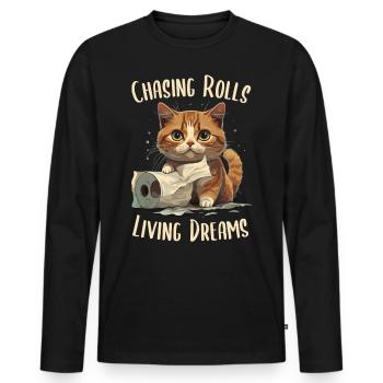 Cat Joy: Toilet Paper Dance - Men's Premium Organic Long Sleeve Shirt - black - Front - Nico (187cm)