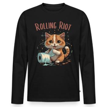 Paper Roll Adventure: Cute Cat - Men's Premium Organic Long Sleeve Shirt - black - Front - Nico (187cm)
