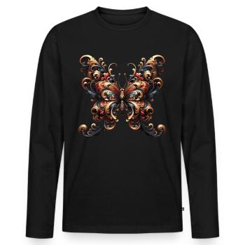 Splendeur baroque : Papillon majestueux - T-shirt manches longues Premium bio Homme - noir - Devant - Nico (187cm)