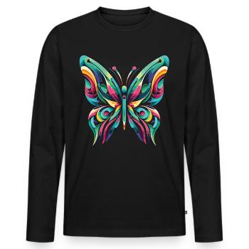 Jeu de couleurs : la magie moderne des papillons - T-shirt manches longues Premium bio Homme - noir - Devant - Nico (187cm)