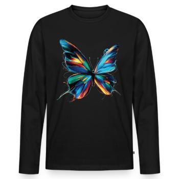 Cyber Wings : Papillon numérique - T-shirt manches longues Premium bio Homme - noir - Devant - Nico (187cm)