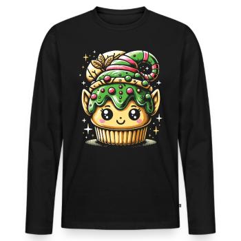 Sweet Elf Delight: Christmas Cupcake - Men's Premium Organic Long Sleeve Shirt - black - Front - Nico (187cm)