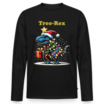 TREE REX DINO Weihnachten Ugly Christmas Geschenk - Männer Premium Bio Langarmshirt - Schwarz - Vorne - Nico (187cm)