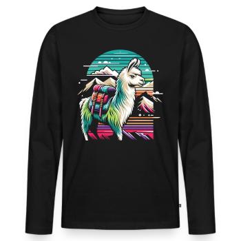 Abenteuer Lama: Wandern in den Bergen - Männer Premium Bio Langarmshirt - Schwarz - Vorne - Nico (187cm)