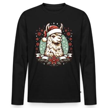 Lama en robe de Noël : joie festive - T-shirt manches longues Premium bio Homme - noir - Devant - Nico (187cm)