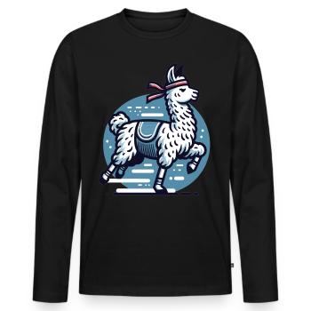 Jogger Lama : Sportif sur la route - T-shirt manches longues Premium bio Homme - noir - Devant - Nico (187cm)