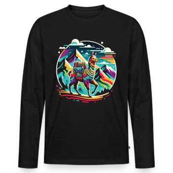 Expedition Lama: Mountain Adventure - Men's Premium Organic Long Sleeve Shirt - black - Front - Nico (187cm)
