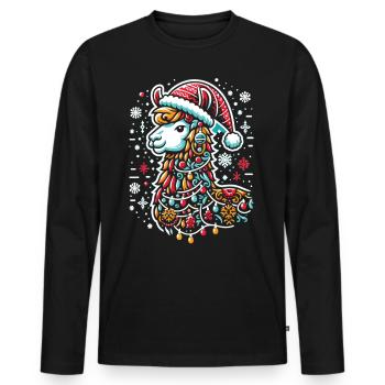 Lama de Noël : Joyeux Noël - T-shirt manches longues Premium bio Homme - noir - Devant - Nico (187cm)