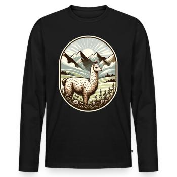 Llama Trek : Randonnée avec vue - T-shirt manches longues Premium bio Homme - noir - Devant - Nico (187cm)