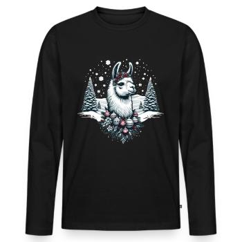 Winterwunder Lama: Schneeflocken Zauber - Männer Premium Bio Langarmshirt - Schwarz - Vorne - Nico (187cm)