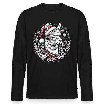 Lama dans le rêve de flocon de neige : Splendeur festive - T-shirt manches longues Premium bio Homme - noir - Devant - Nico (187cm)