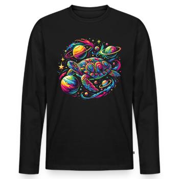 Tortue galactique : Voyage dans les étoiles - T-shirt manches longues Premium bio Homme - noir - Devant - Nico (187cm)