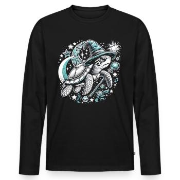 Mystic Turtle: Magic of the Night - Men's Premium Organic Long Sleeve Shirt - black - Front - Nico (187cm)
