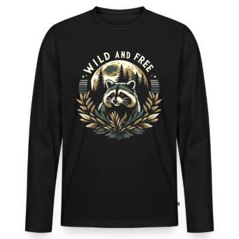 Raton laveur au clair de lune : le chuchoteur de la nature - T-shirt manches longues Premium bio Homme - noir - Devant - Nico (187cm)