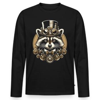 Steampunk Raccoon : Aventures mécaniques - T-shirt manches longues Premium bio Homme - noir - Devant - Nico (187cm)